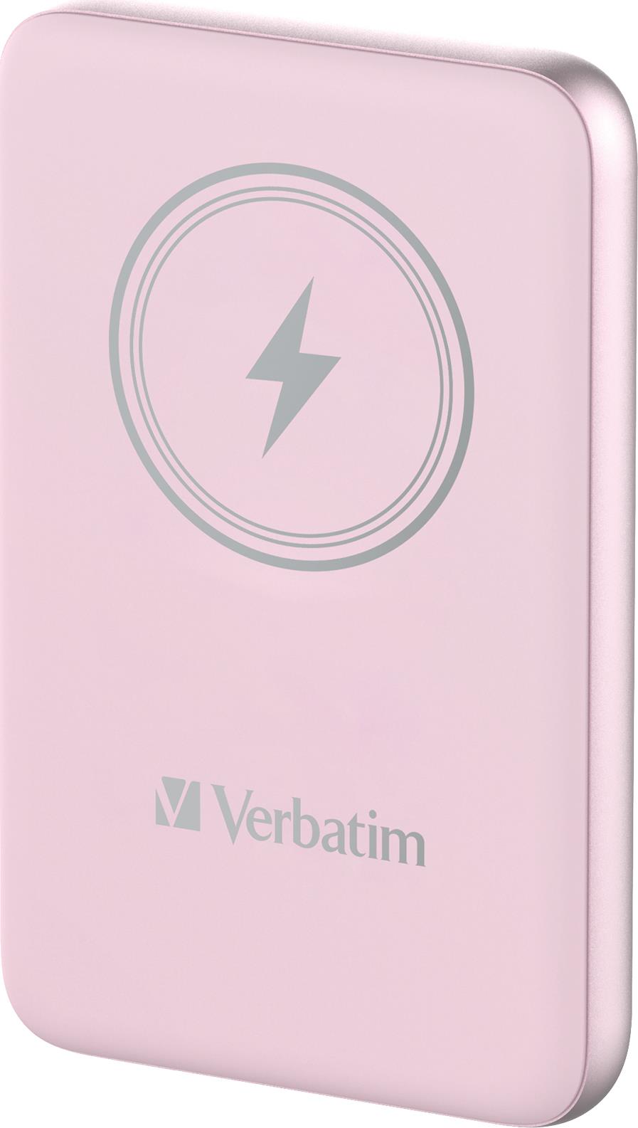 Verbatim Charge n Go - Induktive Power Bank - Magnethalterung - Li-Pol - 10000 mAh - 20 Watt - 2,4 A - Apple Fast Charge, PD 3,0, QC 3,0, Apple 2,4A, USB BC 1,2 (24 pin USB-C) - pink (32248)