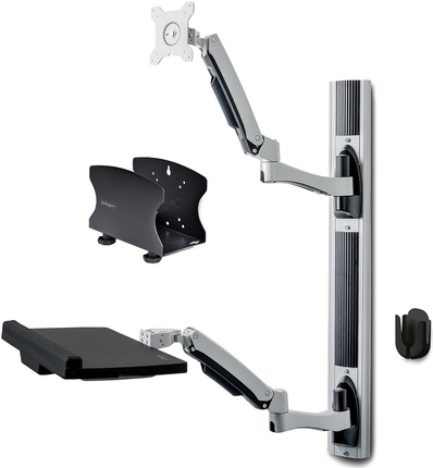 StarTech.com Wall Mount Workstation, VESA Mount For 32 Monitors (22lb/10kg), Fully Articulating Arms For Single Monitor Mount & Keyboard Tray, Includes Desktop Computer/PC Bracket - Ergonomic Standing Desk (2PASTSC-WALL-MOUNT) - Befestigungskit - Wor