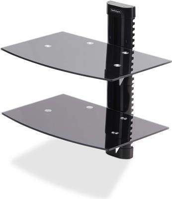 StarTech.com Dual Floating Wall-Mounted AV Shelves, Adjustable Height Shelf For Under TV, Organize A/V Equipment On Black Tempered Glass Shelves - Regal - für Audio-/Videokomponenten - Aluminium, Stahl, Kunststoff - Schwarz - Wandmontage (2B-WALL-MOU