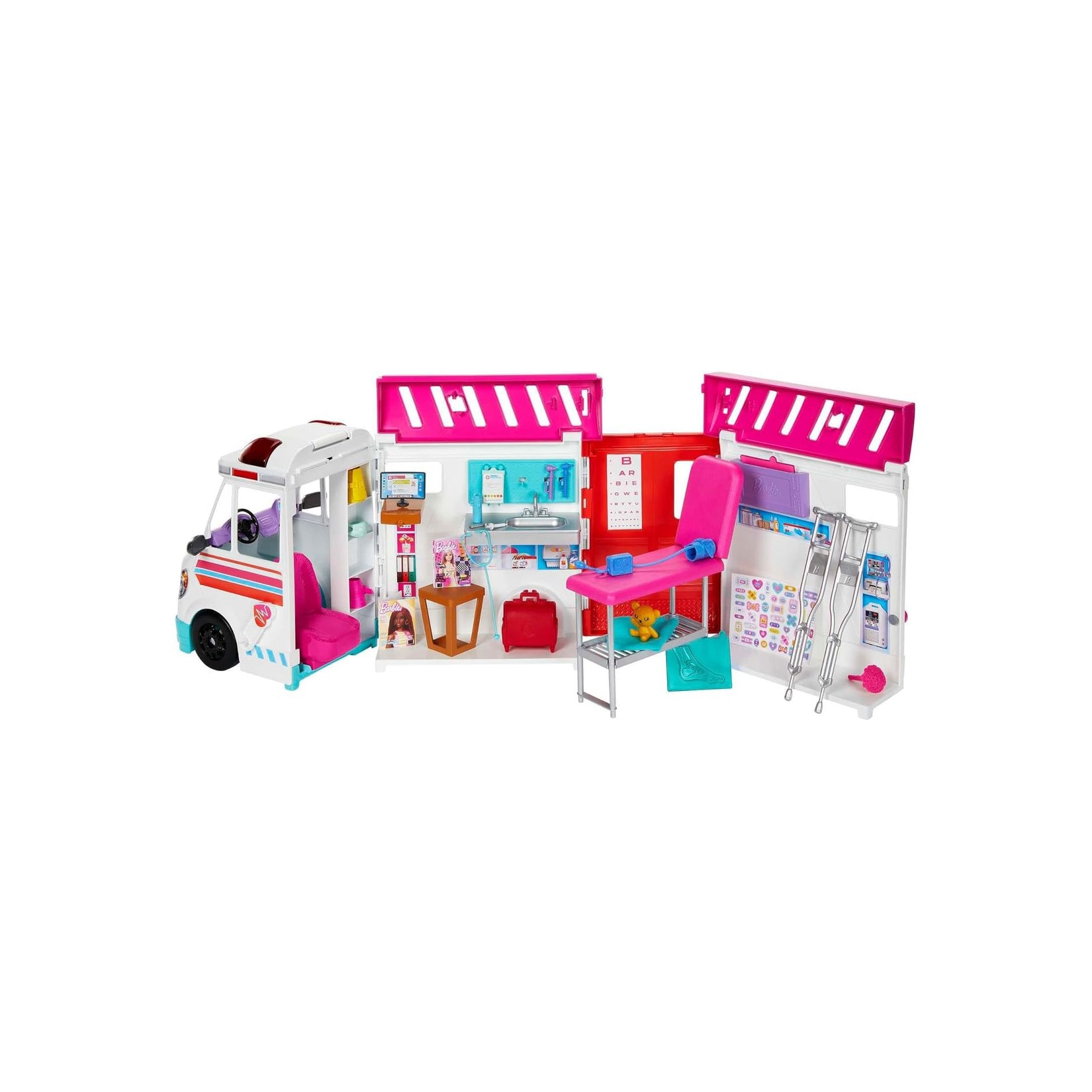 Mattel HKT79 - Barbie - You can be anything - 2 in 1 Krankenwagen umwandelbar in Klinik (ohne Puppe), Spielset mit Licht und Sound