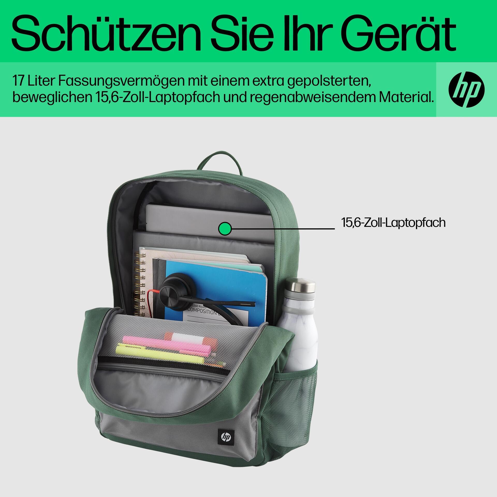 HP - Campus - Notebook-Rucksack - 39,6 cm (15.6) - Grau, grün (7J595AA)