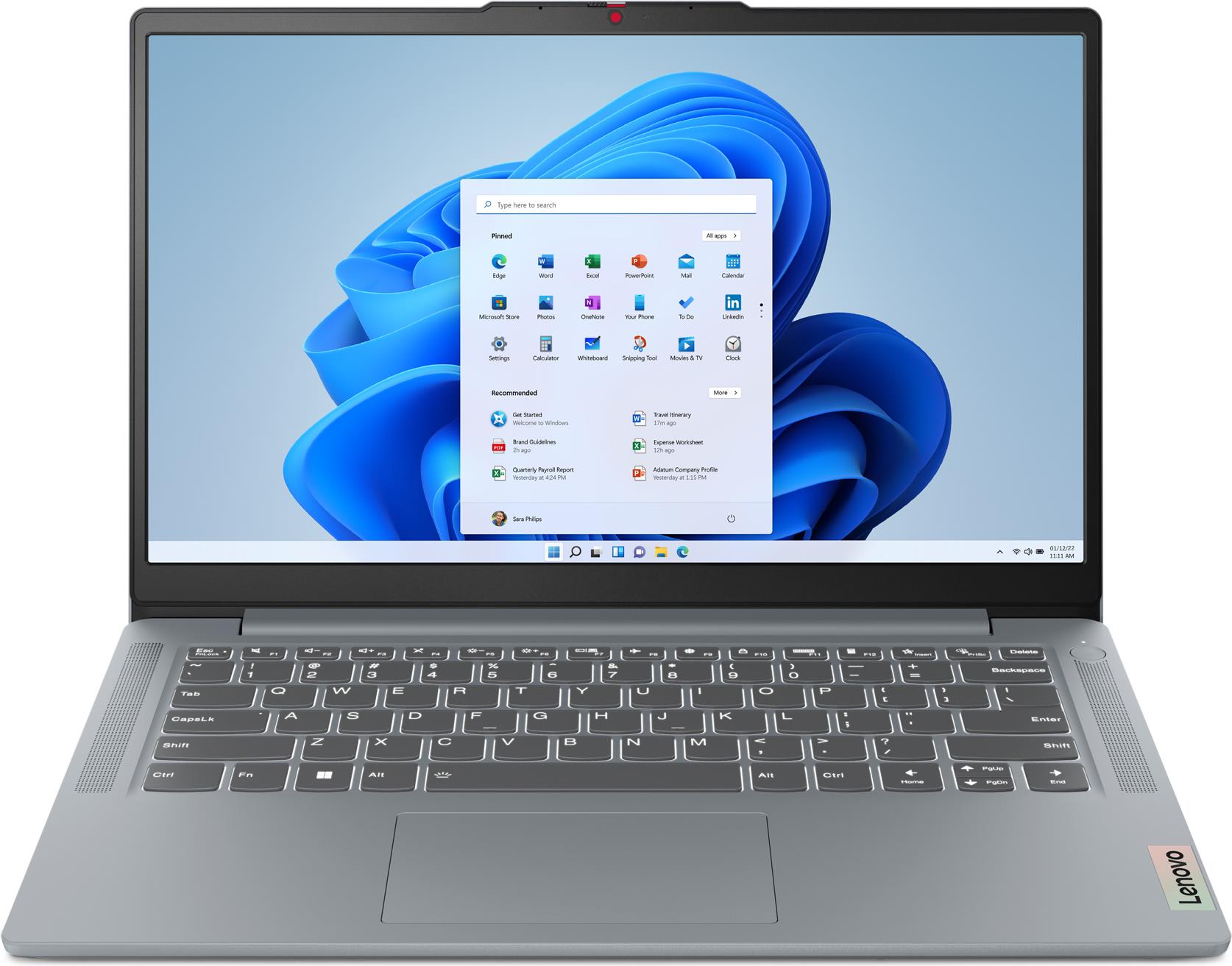 Lenovo IdeaPad Slim 3 14IAN8 82XA - Intel N-series N100 / 0.8 GHz - Win 11 Home in S mode - UHD Graphics - 4 GB RAM - 128 GB SSD UFS 3.1 - 35.6 cm (14) TN 1920 x 1080 (Full HD) - Wi-Fi 6 - Arctic Grey - kbd: Deutsch - mit 3 Monate Lenovo Premium Care