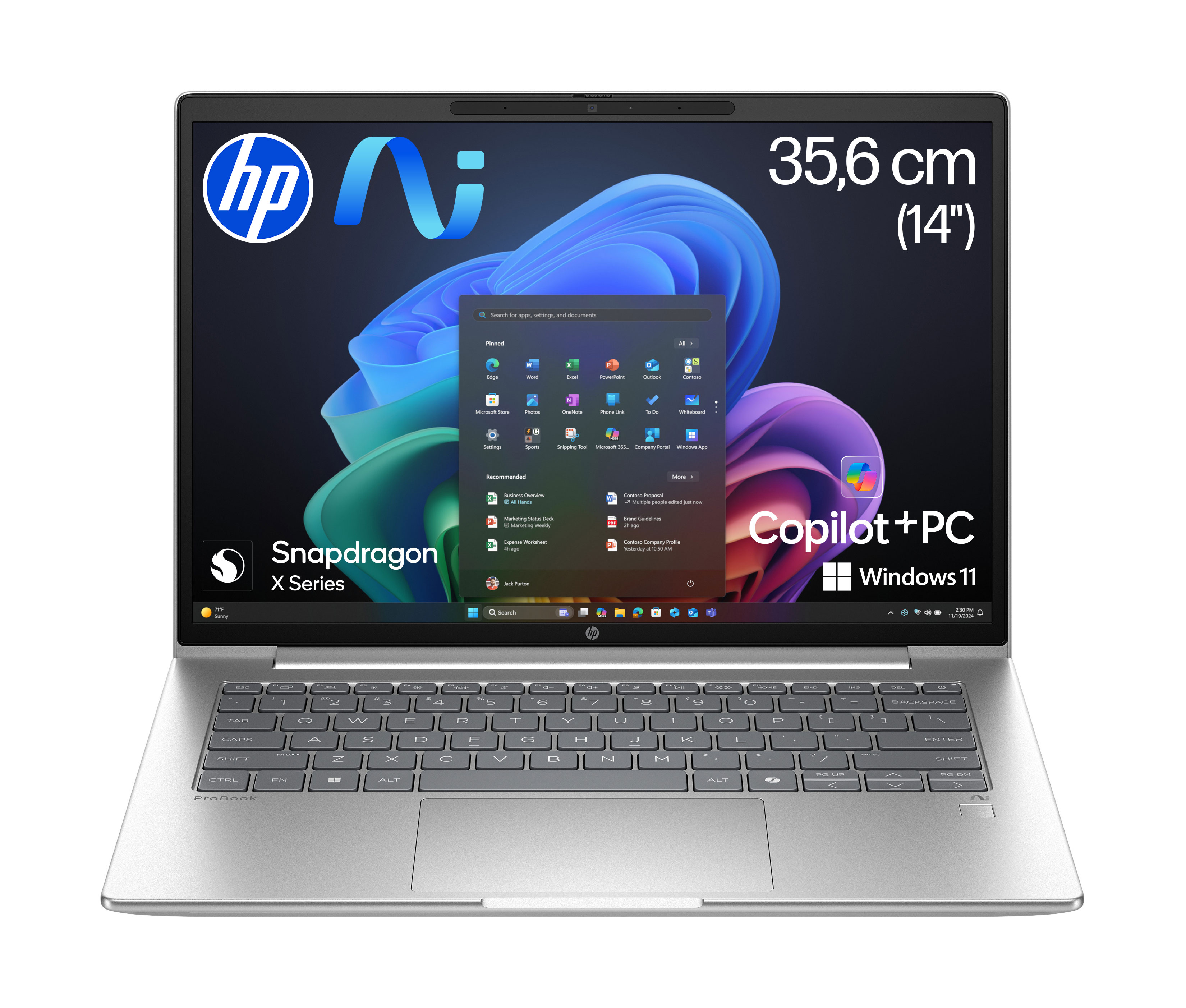 HP ProBook 4 G1q 35,60cm (14)  KI Laptop 512 GB SSD Windows 11 Pro Copilot+ PC (AD2P2ET#ABD)