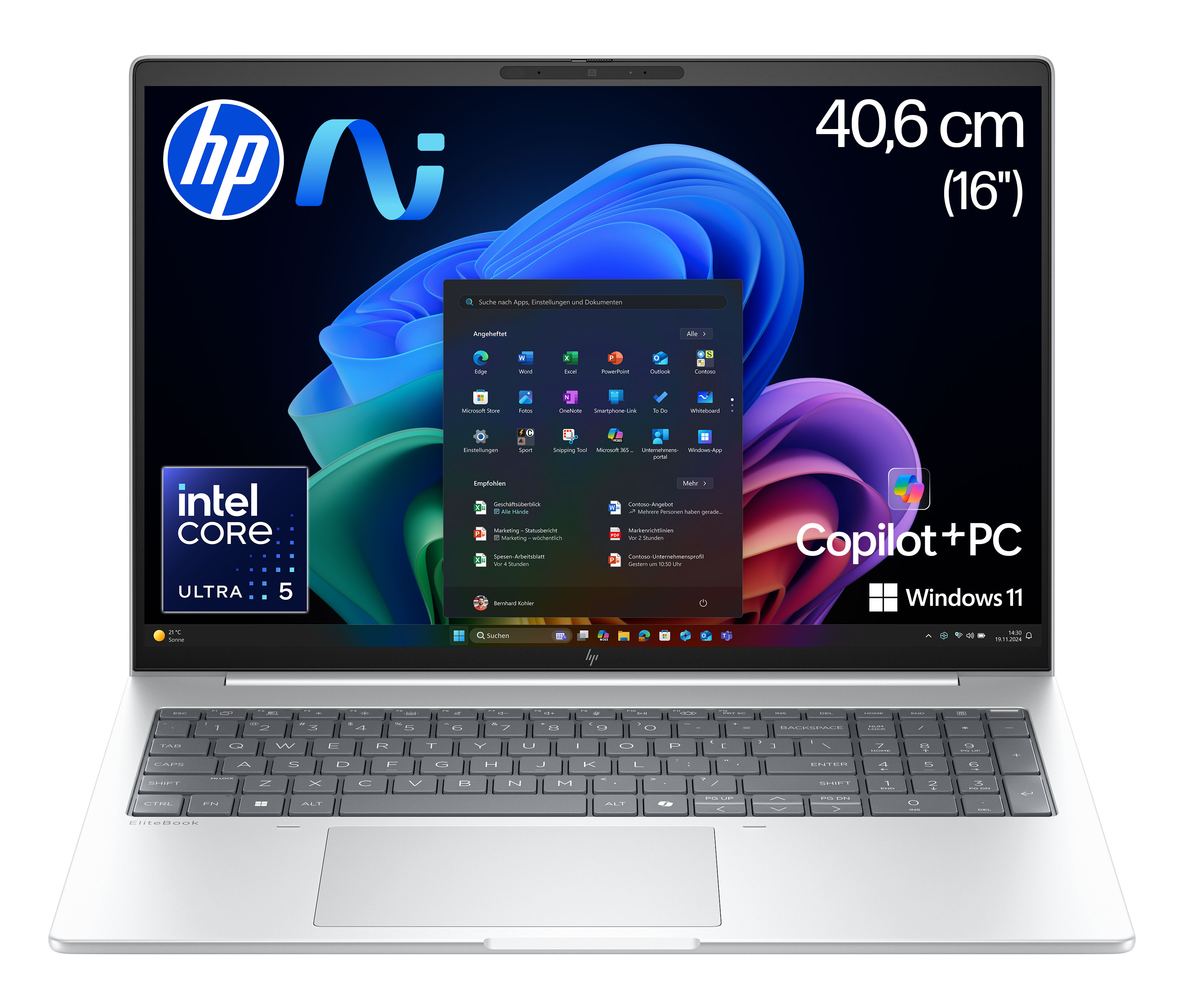 HP EliteBook 8 G1i 40,60cm (16)  KI Laptop 512 GB SSD Windows 11 Pro Copilot+ PC (AD3J0ET#ABD)