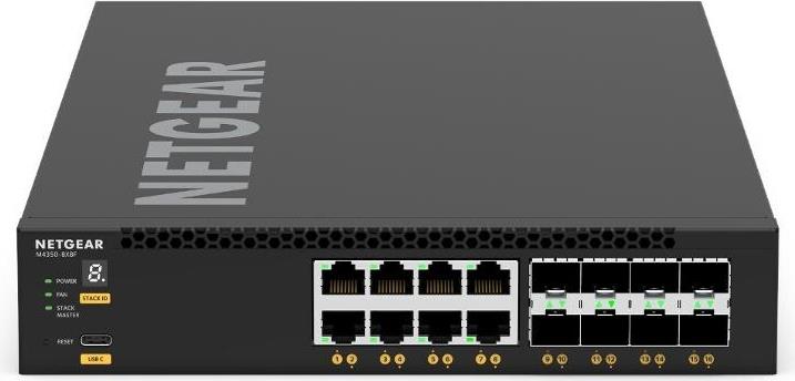 NETGEAR M4350 Series M4350-8X8F - Switch - L3 - managed - 8 x 10/100/1000/2,5G/5G/10GBase-T + 8 x 1 Gigabit / 10 Gigabit SFP+ - Luftstrom von vorne nach hinten - an Rack montierbar (XSM4316-100NES)