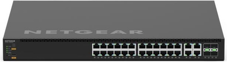 Netgear M4350-24M4X4V, 522W PoE++,24x2,5G, 4x10G, 4x25G, AV-Line, Internes 800-W-Netzteil mit, 522-W-PoE-Leistungsbudget. 2 Steckplätze für, modulare Netzteile (1 + 1 Redundanz und/oder EPS, teilen sich).Folgende Netzteile sind kompatibel:, APS600Wv3