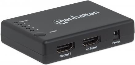MANHATTAN 4K kompakter 4-Port HDMI-Splitter 4K30Hz Stromversorgung ueber Netzteil schwarz (207706)