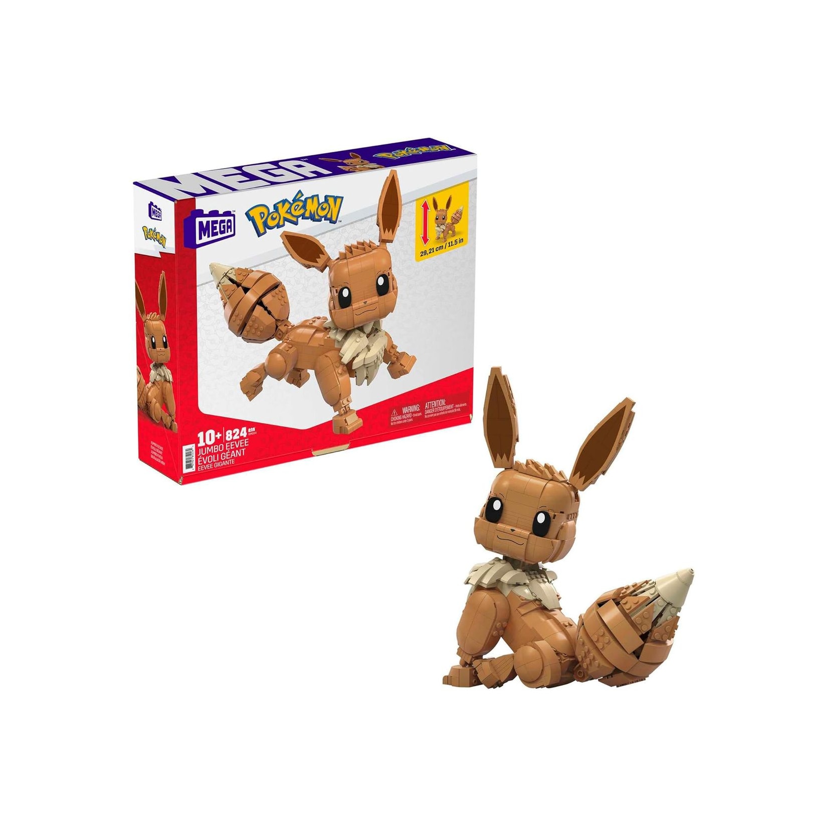 Mattel GMD34 - Mega - Pokémon - Jumbo Evoli, ca. 30 cm, Bauset