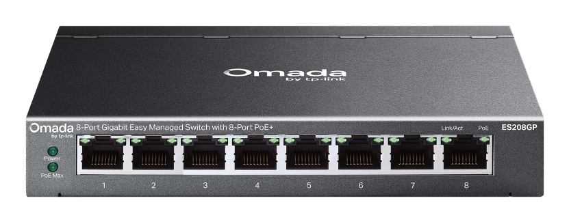 TP-Link Switch easy managed 8 Port  8x 1 GbE  PoE Budget 64 Watt  8x PoE at  Lüfterlos, Omada  ES208GP (ES208GP(UN))