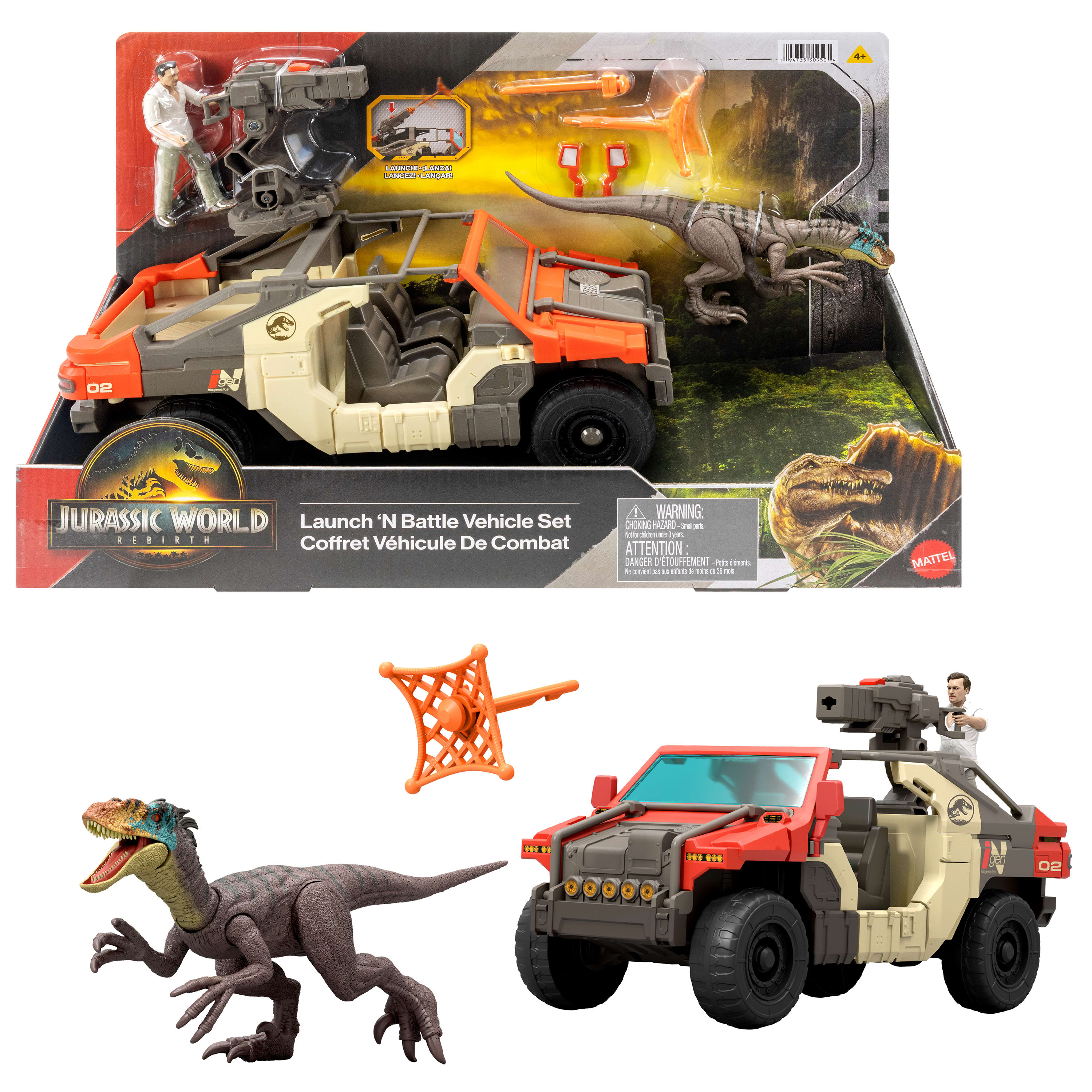Mattel JGB59 - Jurassic World - Die Wiedergeburt - Spielset, Fahrzeug, Spielfiguren, Launch´n Battle Fahrzeugset