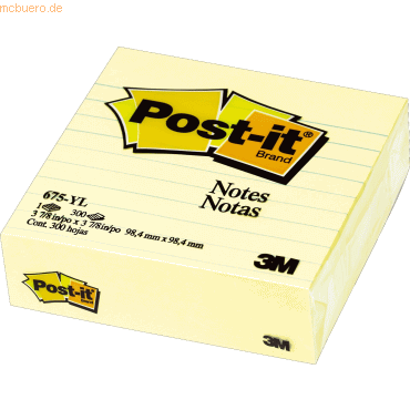 Post-it Haftnotiz XL-Notes 100x100mm liniert 70g/qm 300 Blatt gelb