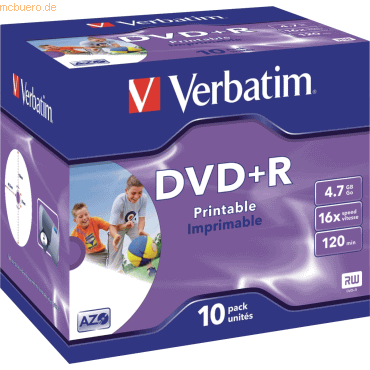 Verbatim® DVD+R, bis 16fach, 4,7 GB/120 min, 10 JewelCases