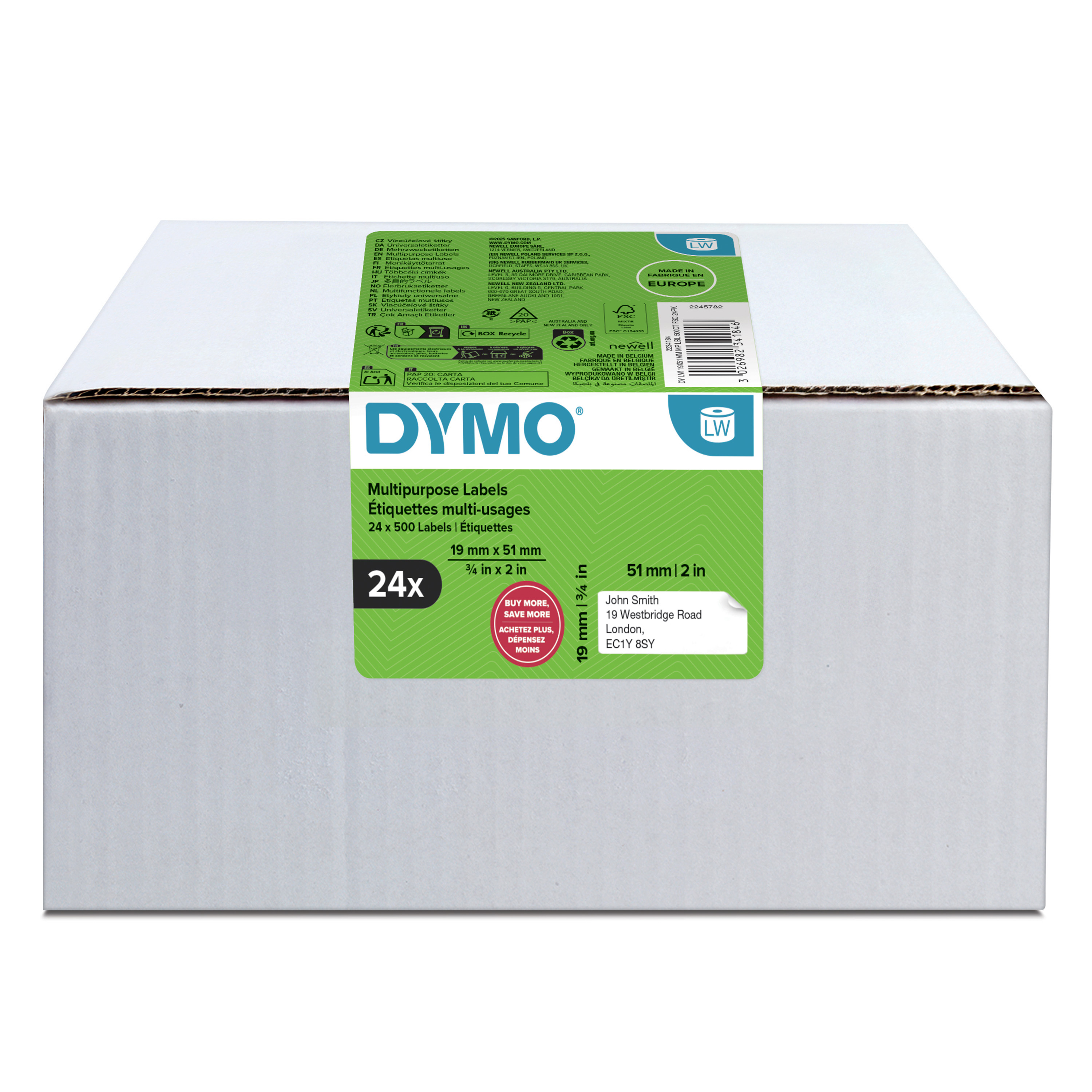 DYMO LabelWriter-Vielzweck-Etiketten, 19 x 51 mm, weiß