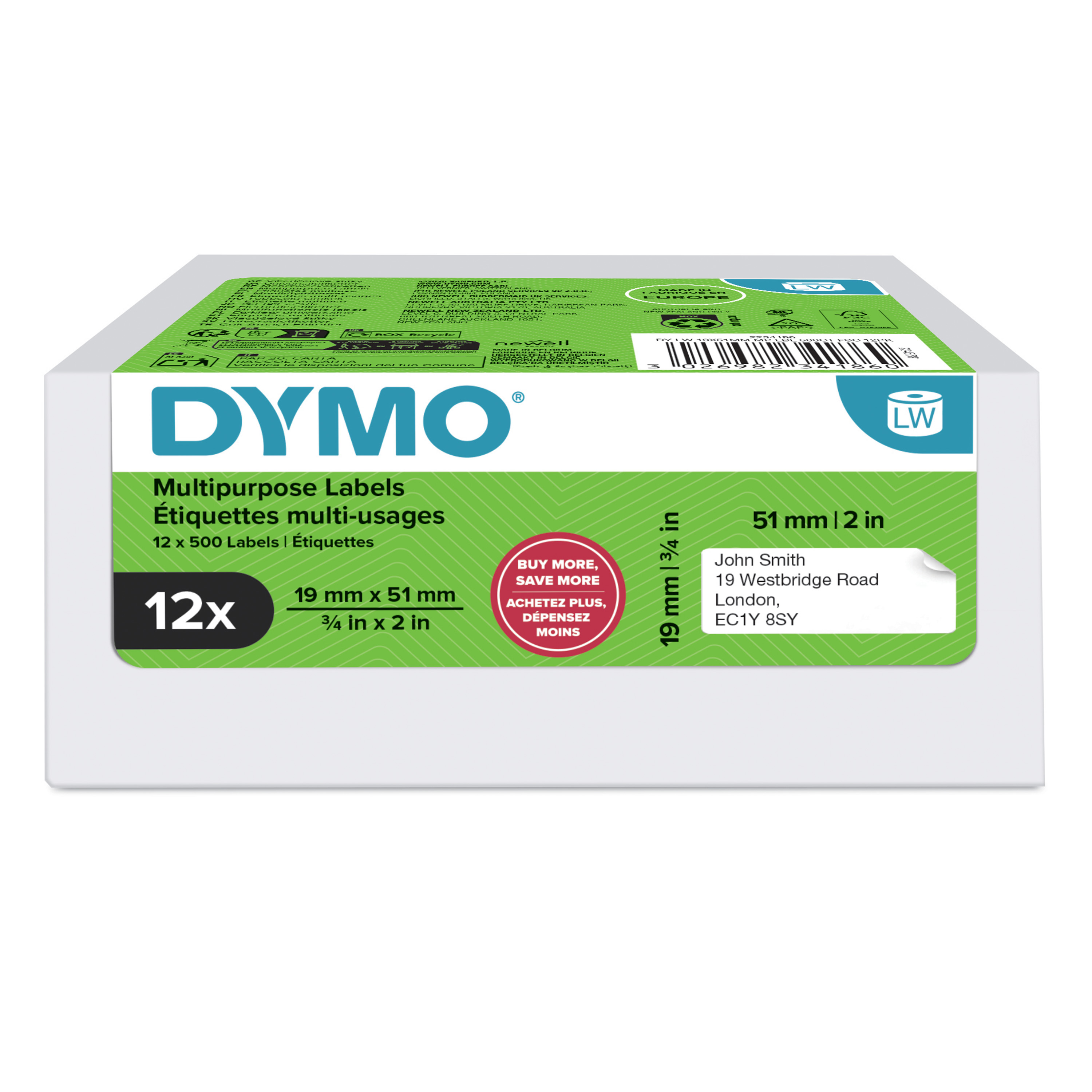 DYMO LabelWriter-Vielzweck-Etiketten 19 x 51 mm, weiß