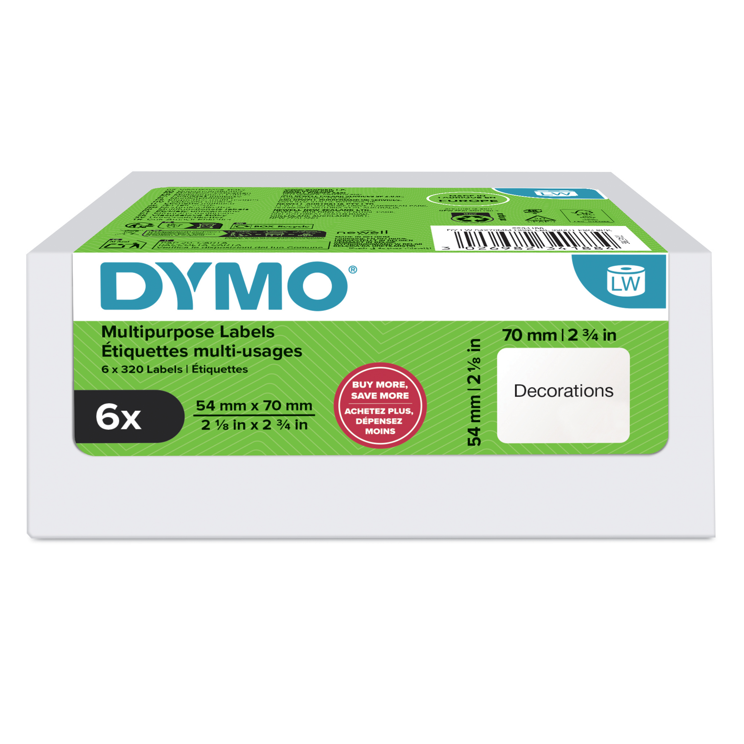 DYMO LabelWriter-Universal-Etiketten, 54 x 70 mm, weiß