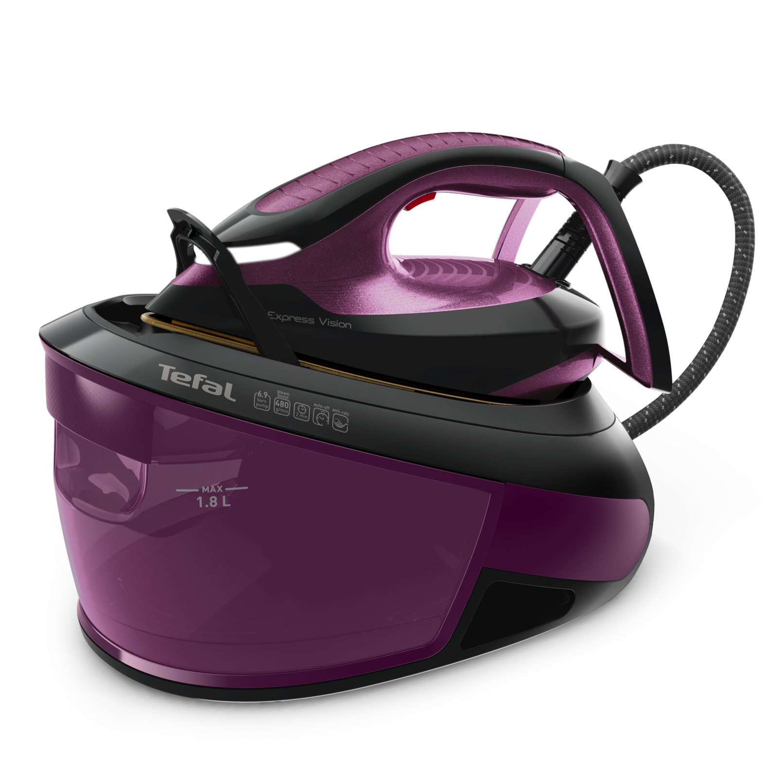 Tefal Express Vision SV8152E0 Dampfbügeleisen, schwarz/purpur