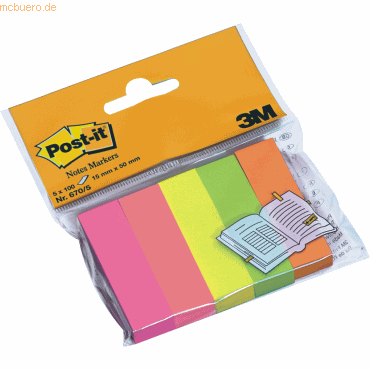 Post-it Haftstreifen 670-5, 5 x 100 Blatt, farbsortiert