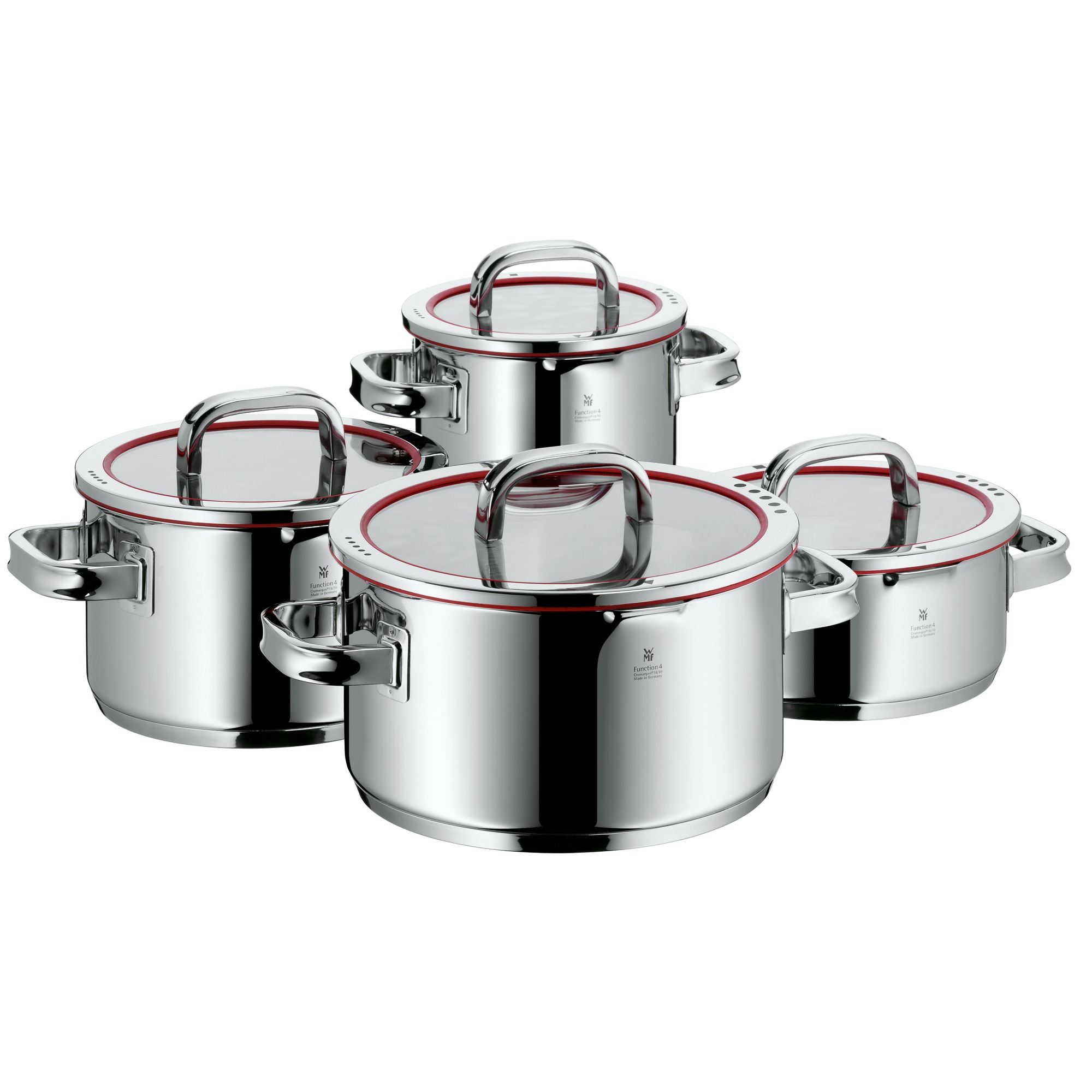 WMF Function 4 Topf-Set Bratentopf (2,5l), Fleischtöpfe (1,9l), (3,9l), (5,7l) silber
