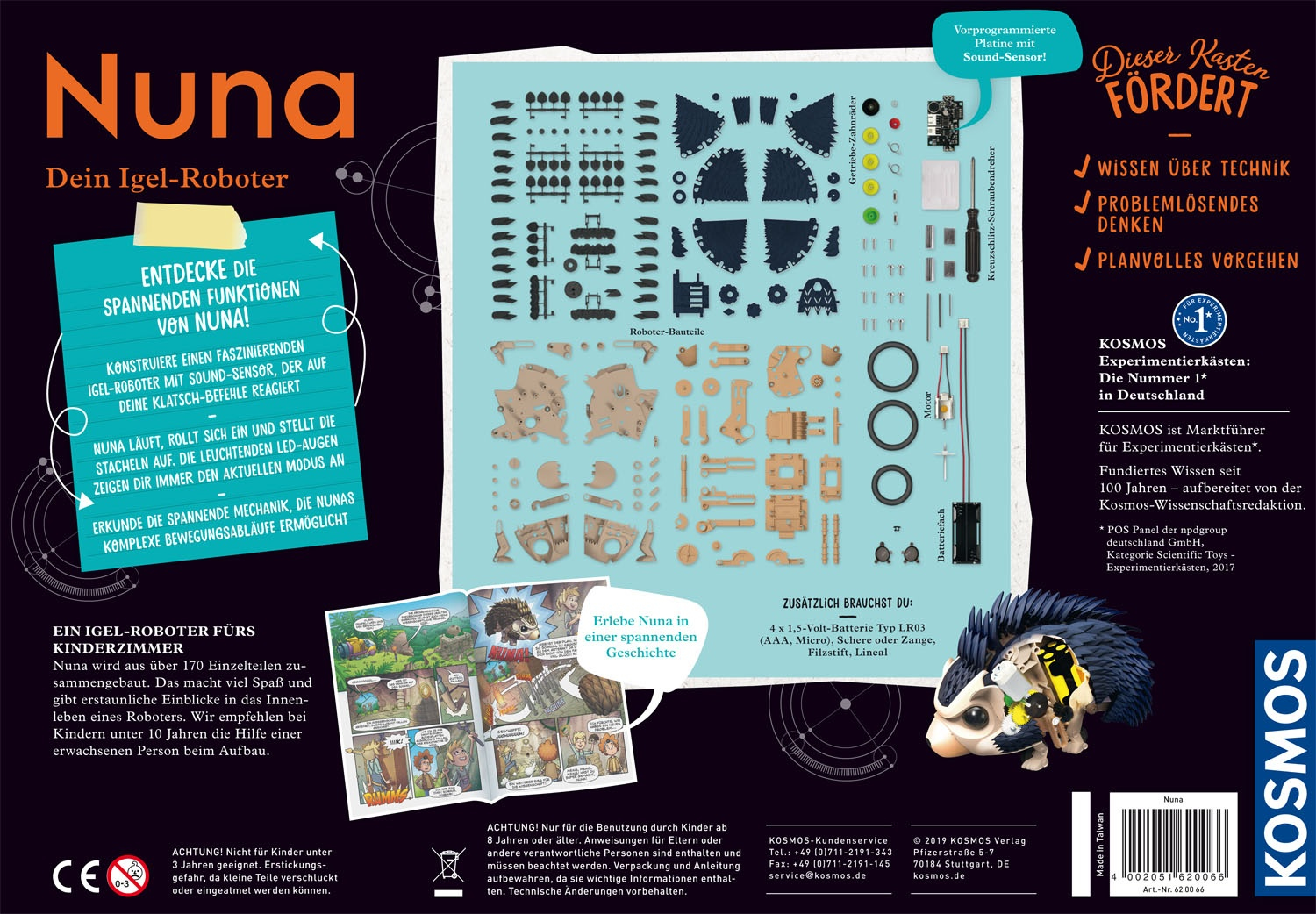 KOSMOS Experimentierkasten Nuna Dein Igel-Roboter schwarz