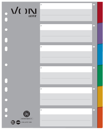 VON LEITZ Register DIN A4 Vollformat blanko grau-weiß 6-teilig, 1 Satz