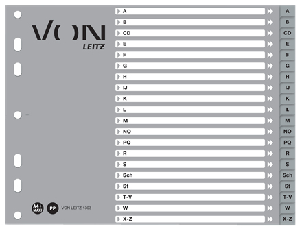 VON LEITZ Register DIN A4 Halbformat A-Z grau-weiß 20-teilig, 1 Satz