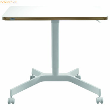 Schreibtisch LEITZ Ergo Compact, Rechteck, per Gasfeder höhenverstellbar, T-Fuß, mit Rollen, B 800 x T 600 x H 750-1140 mm, weiß/weiß