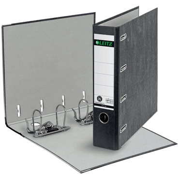 LEITZ® Doppelordner 1092, DIN A5, Rückenbreite 75 mm, Hebelmechanik, Rückenschild & Griffloch, FSC®-zertifiziert, schwarz
