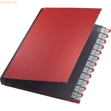 LEITZ® Pultordner, für DIN A4, alphabetisch, 26 Fächer, Graupappe, rot