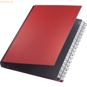 LEITZ® Pultordner, für DIN A4, numerisch, 31 Fächer, Graupappe, rot