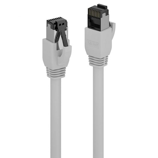 Lindy - Patch-Kabel - RJ-45 (M) zu RJ-45 (M) - 2,0m - 7,5 mm - S/FTP, PiMF - CAT 8,1 - halogenfrei, ohne Haken - Grau (47444)