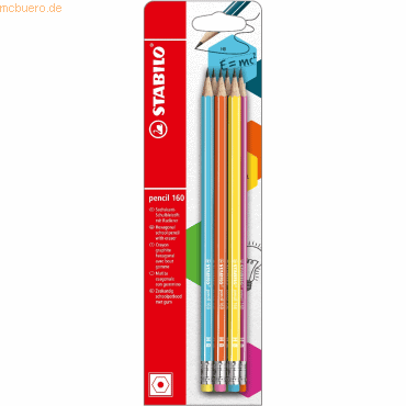 10 x Stabilo Schulbleistift sechskant mit Radierer pencil 160 HB Blist