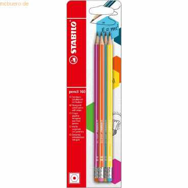 10 x Stabilo Schulbleistift sechskant mit Radierer pencil 160 HB Blist