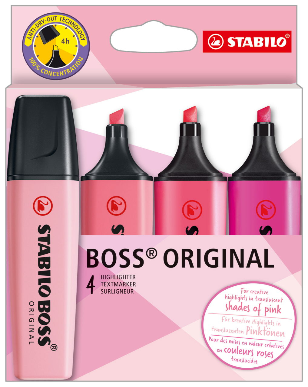 5 x STABILO Textmarker BOSS ORIGINAL Shades of Pink - 4er Pack sortier