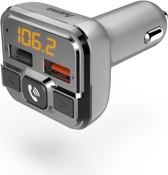 Hama - Bluetooth-Freihand/FM-Sender/Ladegerät für Handy, Tablet - Silber (00014165)
