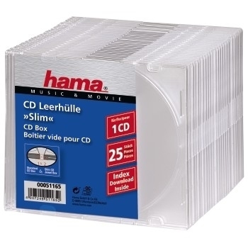 Hama - Slim Jewel Case für Speicher-CD - Kapazität: 1 CD - durchsichtig (Packung mit 25) (51165)