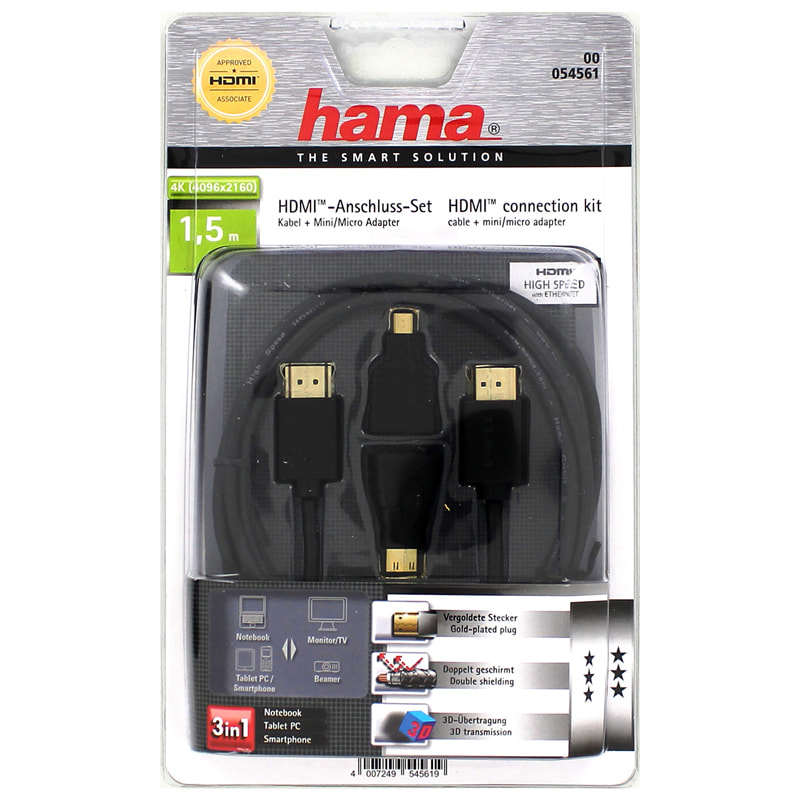 Zubehör - Highspeed HDMI Kabel 1,5m #vergoldet + Mini & Micro HDMI [hama] (NEU & OVP)