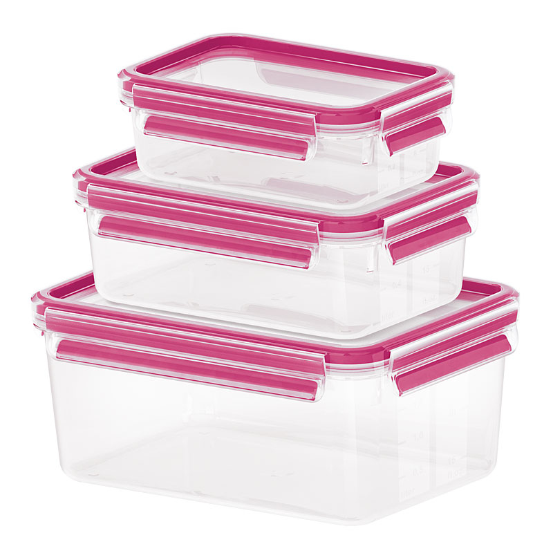 EMSA Frischhaltedosen "Clip & Close" 3er Set transparent / himbeere