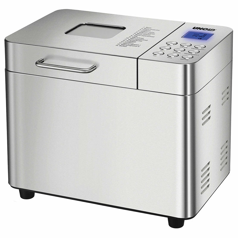 UNOLD Backmeister Edel Brotbackautomat (750 g und 1.000 g Brotgewicht, 14 Programme, 2 Eigenprogramme, Marmelade- und Nudelteigprogramm, glutenfrei geeignet, LCD-Display)