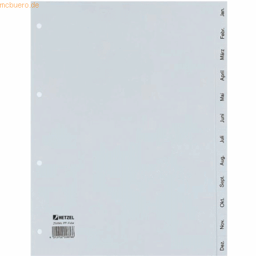 20 x Rexel Register A4 Jan-Dez PP 12 Blatt grau