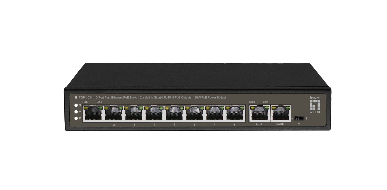 LevelOne Switch 10 Fast Ethernet-Ports mit 8 PoE-Ports 120W 2 Uplink Gigabit-Ports (FGP-1031)
