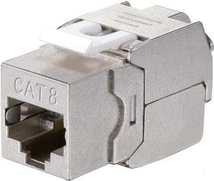 Equip Cat 8.1 Geschirmte Keystone-Buchse, werkzeugfrei, 8 Stück/Packung. Bauart: Flach, Produktfarbe: Edelstahl, Anschluss 1: RJ-45. Breite: 38,5 mm, Tiefe: 16,3 mm, Höhe: 21,4 mm. Verpackungsart: Polybag, Verpackungsbreite: 175 mm, Verpackungstiefe:
