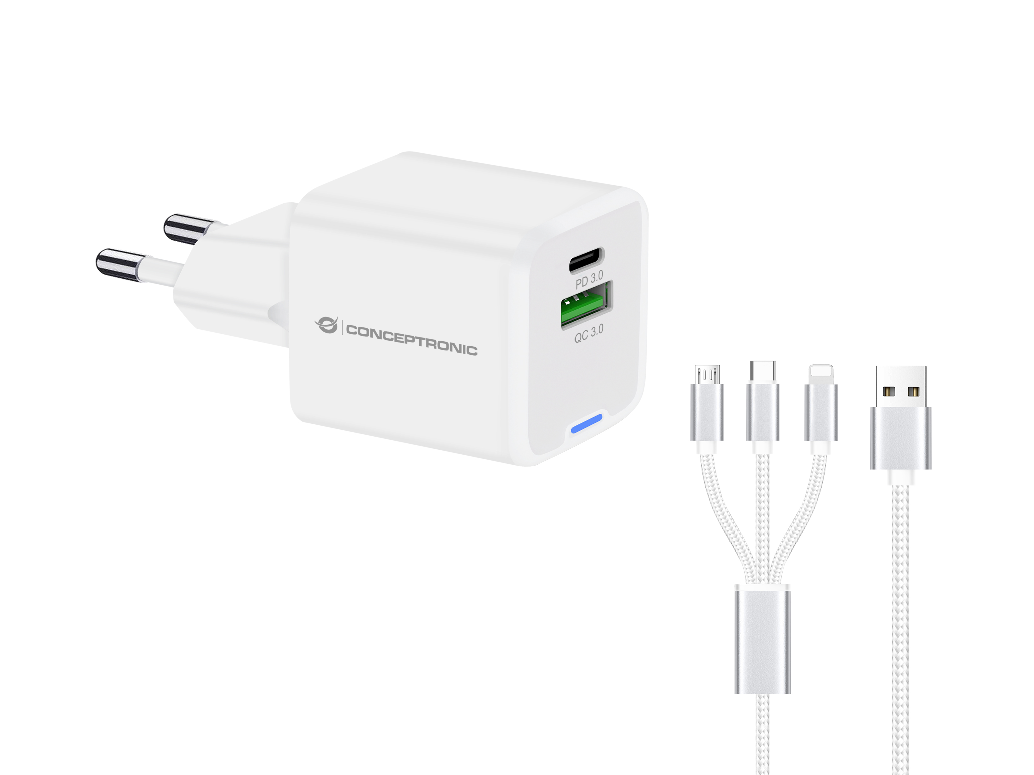 Conceptronic Ladegerät 2Port 33W 1xUSB-C 1xUSB-A+3-in-1 sw (ALTHEA16W)