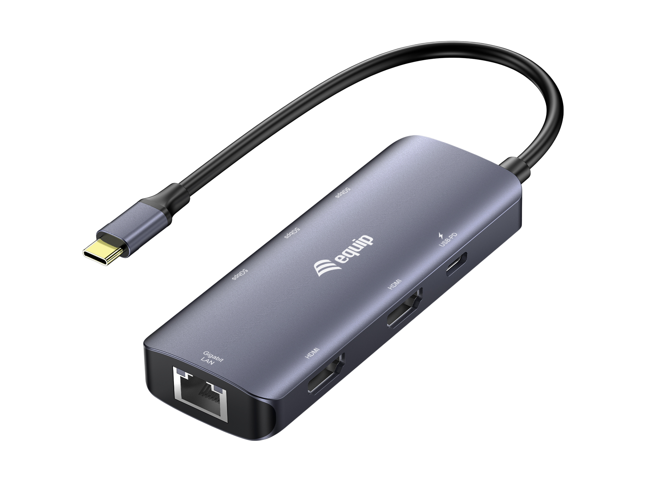 Equip Adapter USB-C->2xHDMI/RJ45/2xUSB-A/USB-C3.2 St/Bu grau (133501)