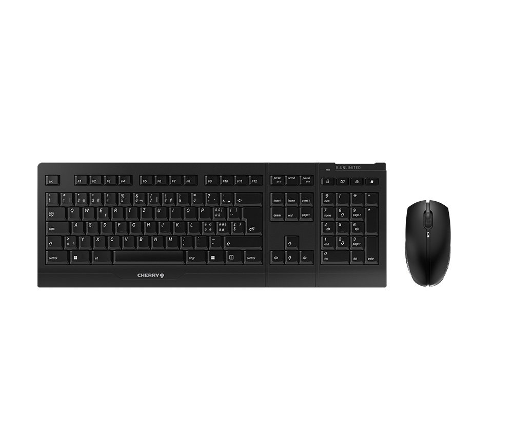 CHERRY B.UNLIMITED 3.0 - Tastatur-und-Maus-Set - kabellos - 2.4 GHz - Schweiz - Schlüsselschalter: CHERRY SX - Schwarz (JD-0410CH-2) (geöffnet)