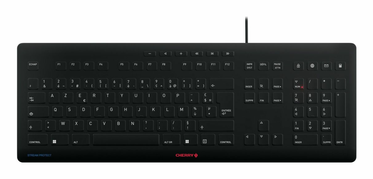 CHERRY STREAM PROTECT Tastatur USB AZERTY FR-Layout schwarz 105 Tasten