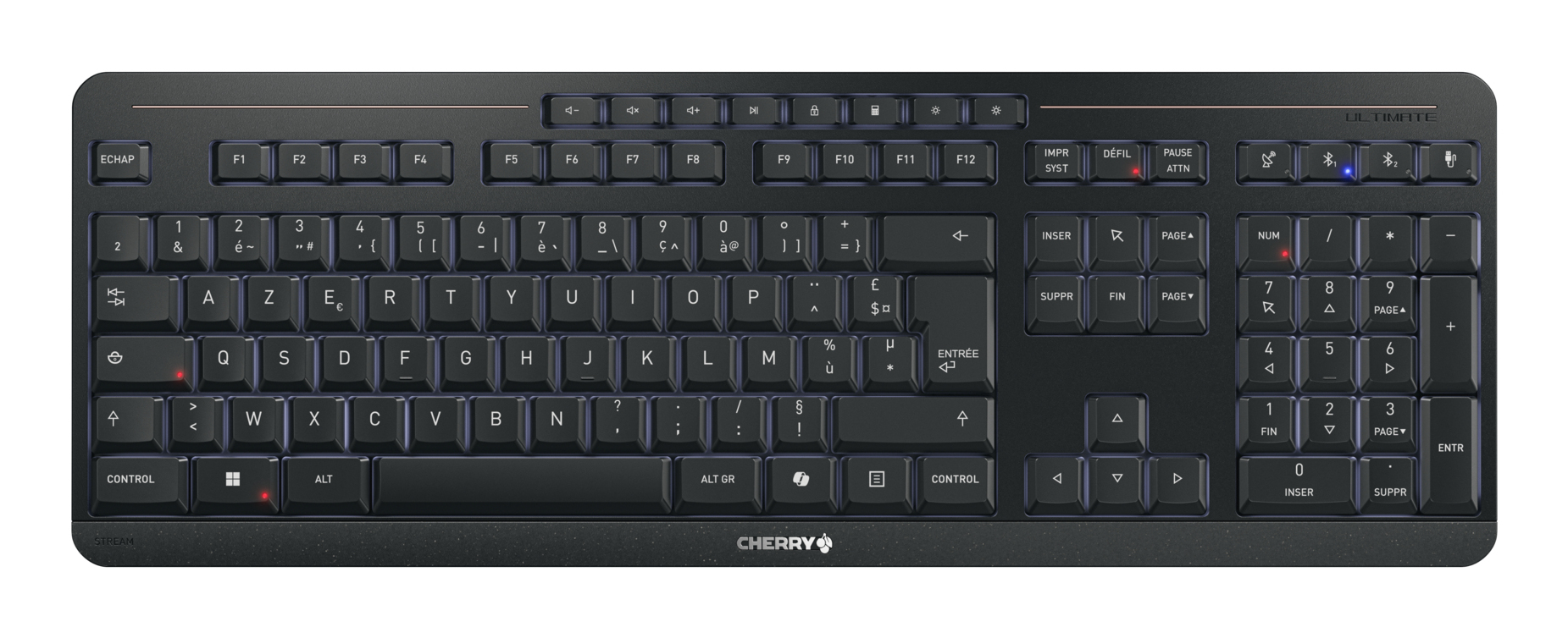 Cherry Stream Ultimate Tastatur AZERTY FR Layout USB Bluetooth LED Schwarz