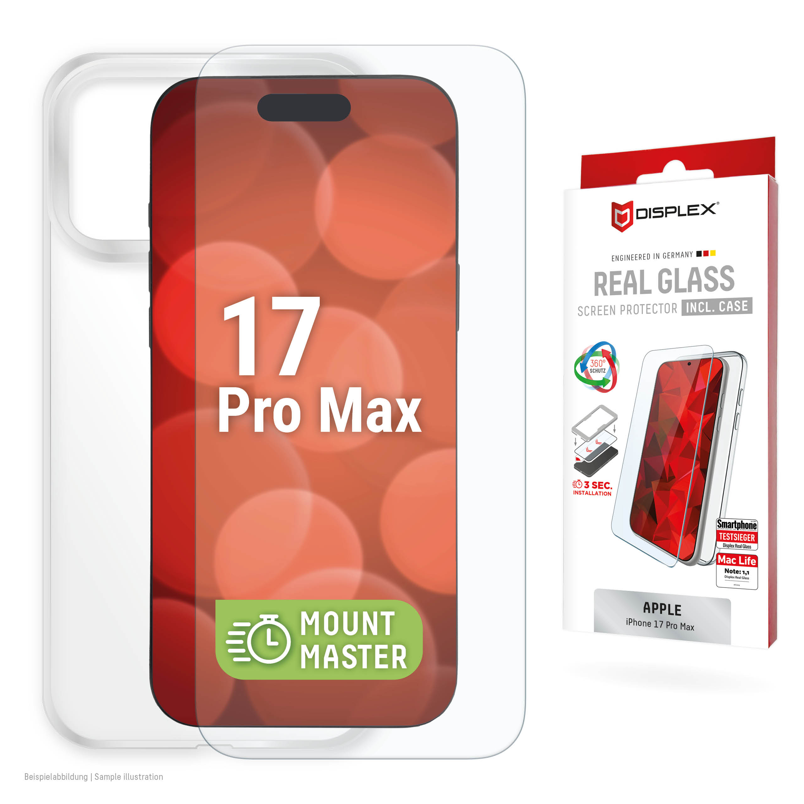 E.V.I. DISPLEX Real Glass MountMaster + Case iPhone 17 Pro Max