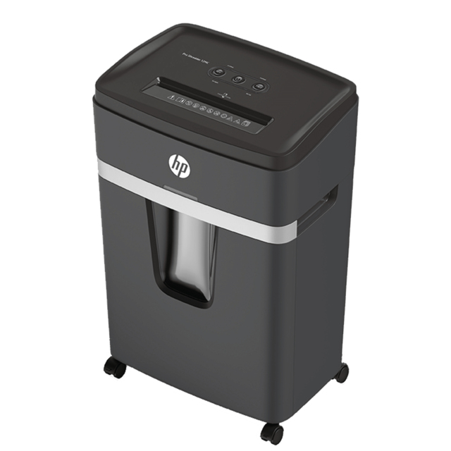 HP Pro Shredder 12MC Aktenvernichter mit Partikelschnitt P-5, 2 x 15 mm, bis 12 Blatt, schwarz