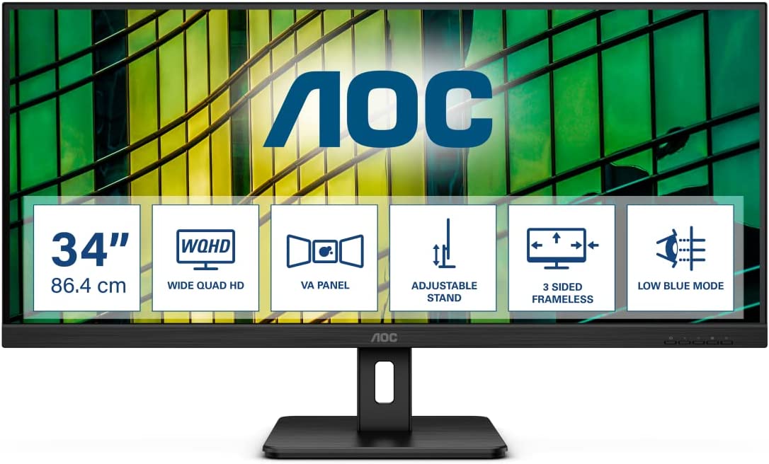 AOC U34E2M - 86,40cm (34)  WQHD Monitor, 100 Hz, 4 ms, Adaptive Sync (3440x1440, HDMI, DisplayPort) schwarz [Energieklasse F] (U34E2M)