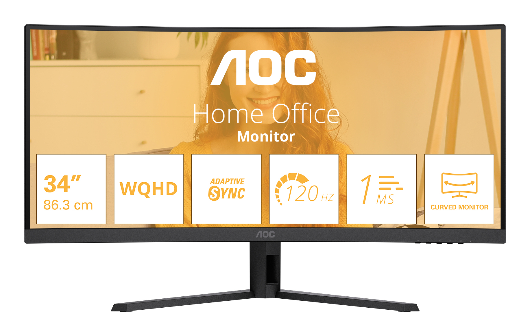 AOC Basic-line CU34B3E - B3 Series - LED-Monitor - gebogen - 86.36 cm (34) - 3440 x 1440 WQHD @ 120 Hz - VA - 300 cd/m² - 3500:1 - HDR10 - 1 ms - HDMI, DisplayPort - Schwarz (CU34B3E)